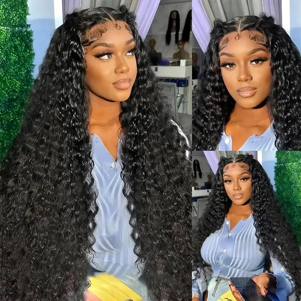 40 46 Inch 13x4 13x6 Full Frontal HD Transparent Lace Long Deep Wave Brazilian Remy Human Hair Pre plucked Wigs 200 Density