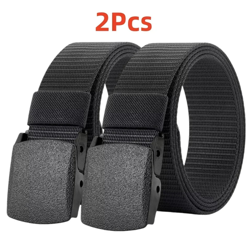 2Pcs Men Nylon Tactical Canvas Belt with Auto Buckle, Multifunctional Outdoor Hunting Waist Strap