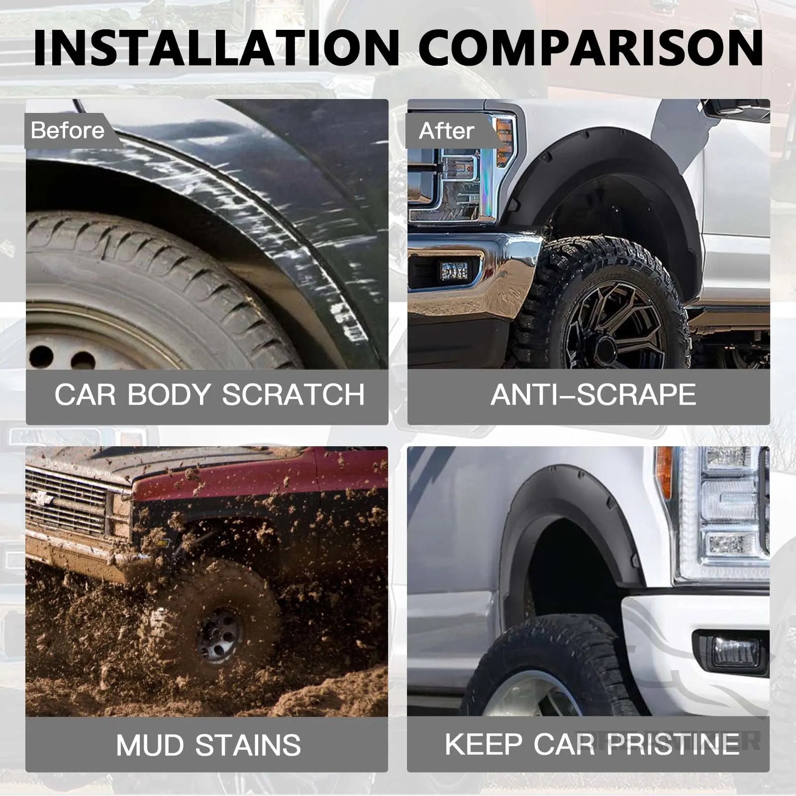 4Pcs 2 Size Universal Flexible Car Mudguards Mud Splash Guards Mud Flaps Fender Flares Extra Wide Body Wheel Arches