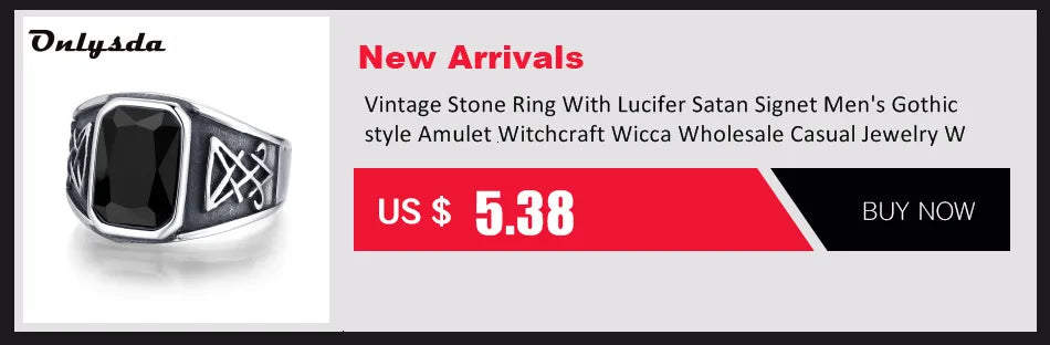 Vintage Gothic Lucifer Seal of Satan Signet Rings Punk Stainless Steel Seal Rings With Black Stone Pagan Jewelry Party Man Gift