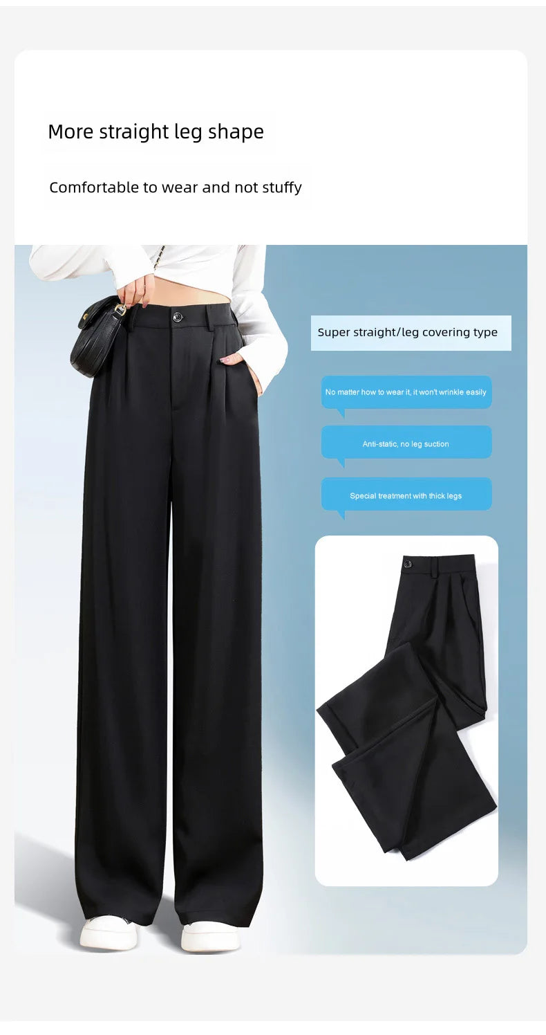Women'S Loose Spring Summer 2025 New High Waist Wide Legs Slim Casual Trousers Korean Fashion Trend Female Suit Straight Pants