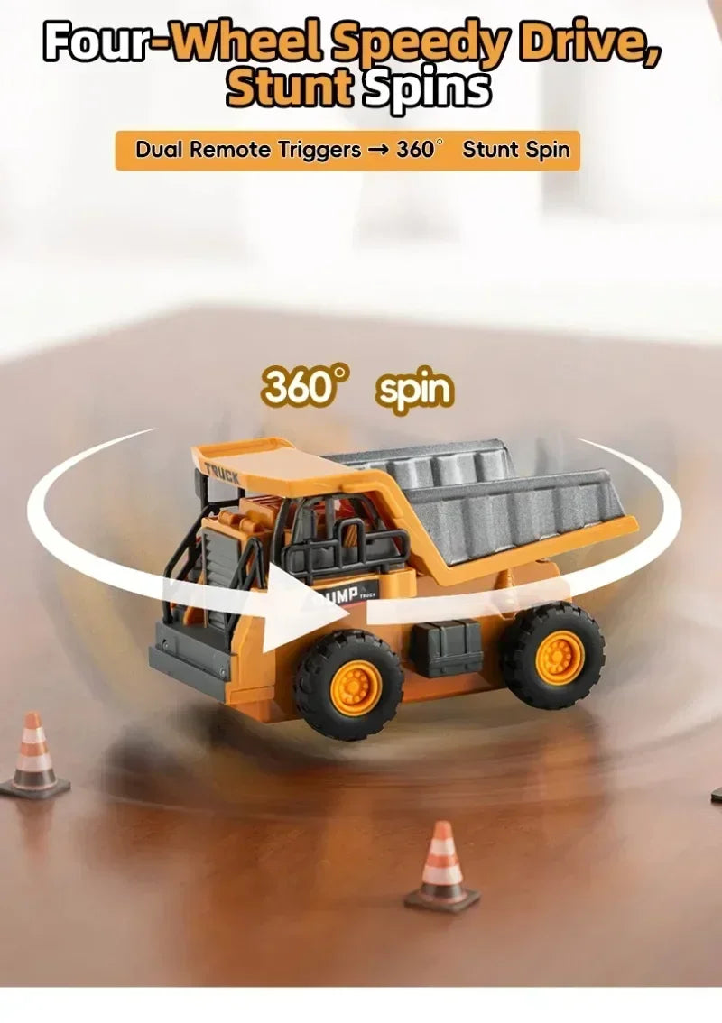 1:64 RC Mini Alloy Car Forklift with Trailer Excavator Desktop Game 2.4G Remote Control Engineering Lift Truck Child's Toy Gifts