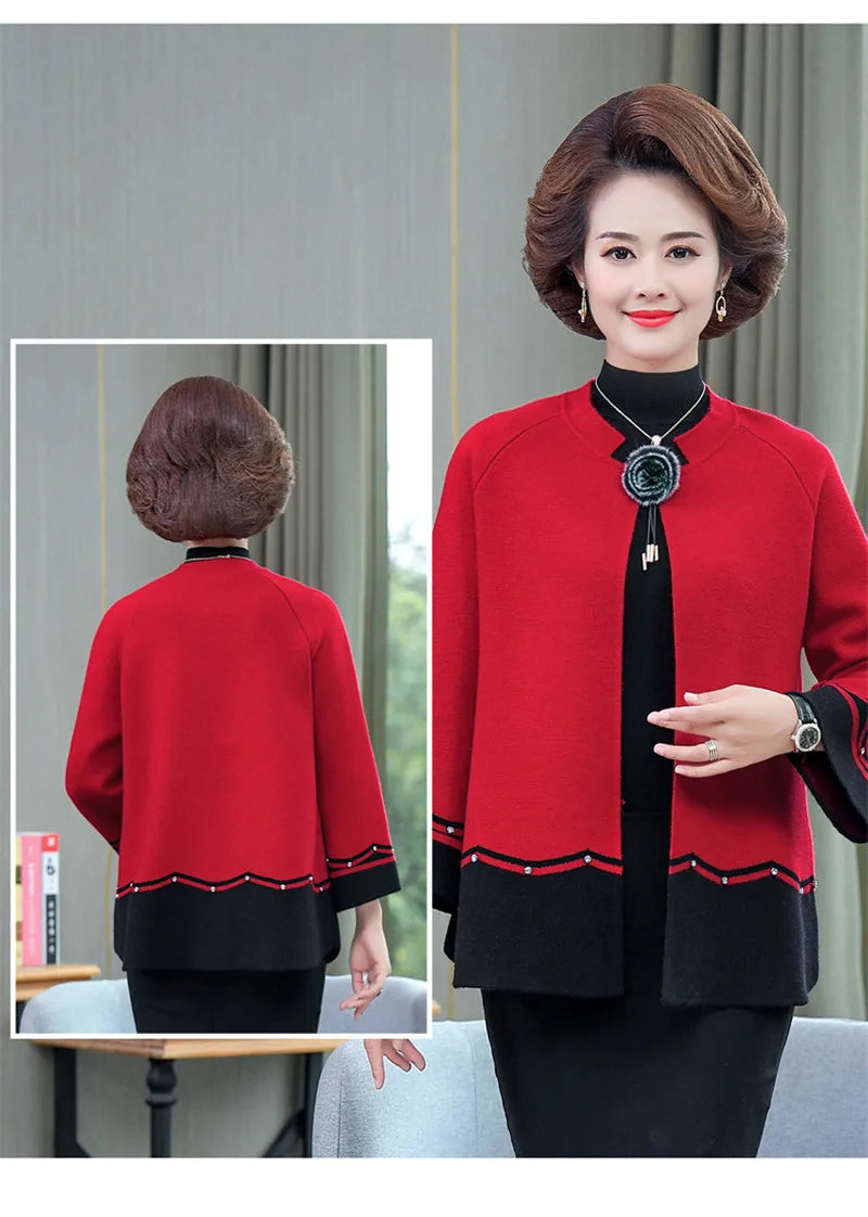 2023 New Spring Autumn Mother Sweater Knitted Cardigan   Jacket Noble Elegant Womem Sweater Coat Middle Aged Female Knitwear Top