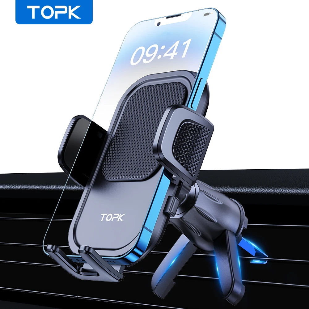 TOPK Car Phone Holder Mount for Cell Phones Upgraded Metal Hook Design,Hands-Free Holder for All Phones,Adjustable & Secure Fit
