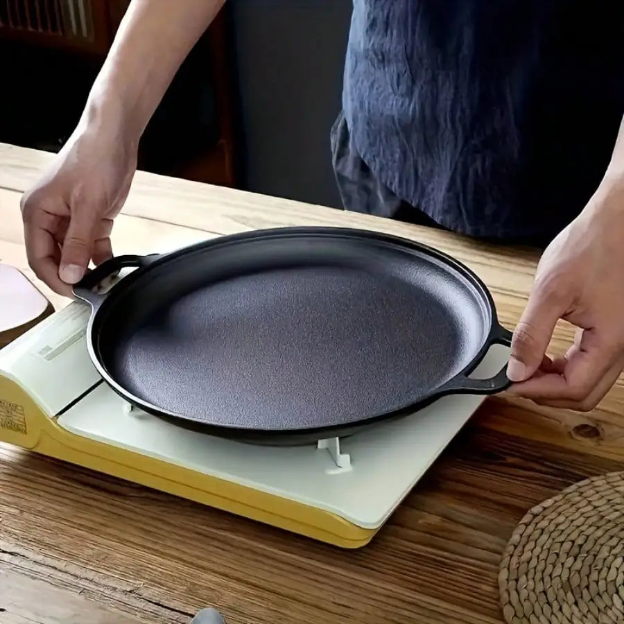 Multifunctional Cast Iron Skillet Non-Stick Design for Pizza Grilling Pancakes Compatible with All Stove Types