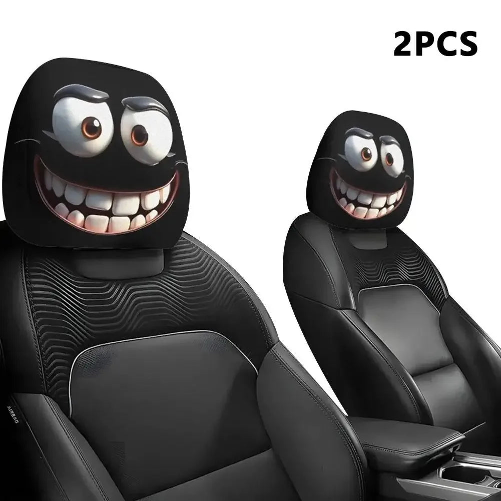 KEBIDUMEI 2pcs Smiley Face Printed Pillowcase Seat Headrest Washable Polyester Fabric Decorative Cushion Covers Car Accessories