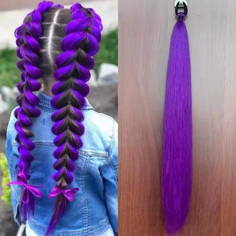 26inch Long Purple Braided KPOP Rumi Cosplay Wig Heat Resistant Synthetic Ponytail Braid Accessory