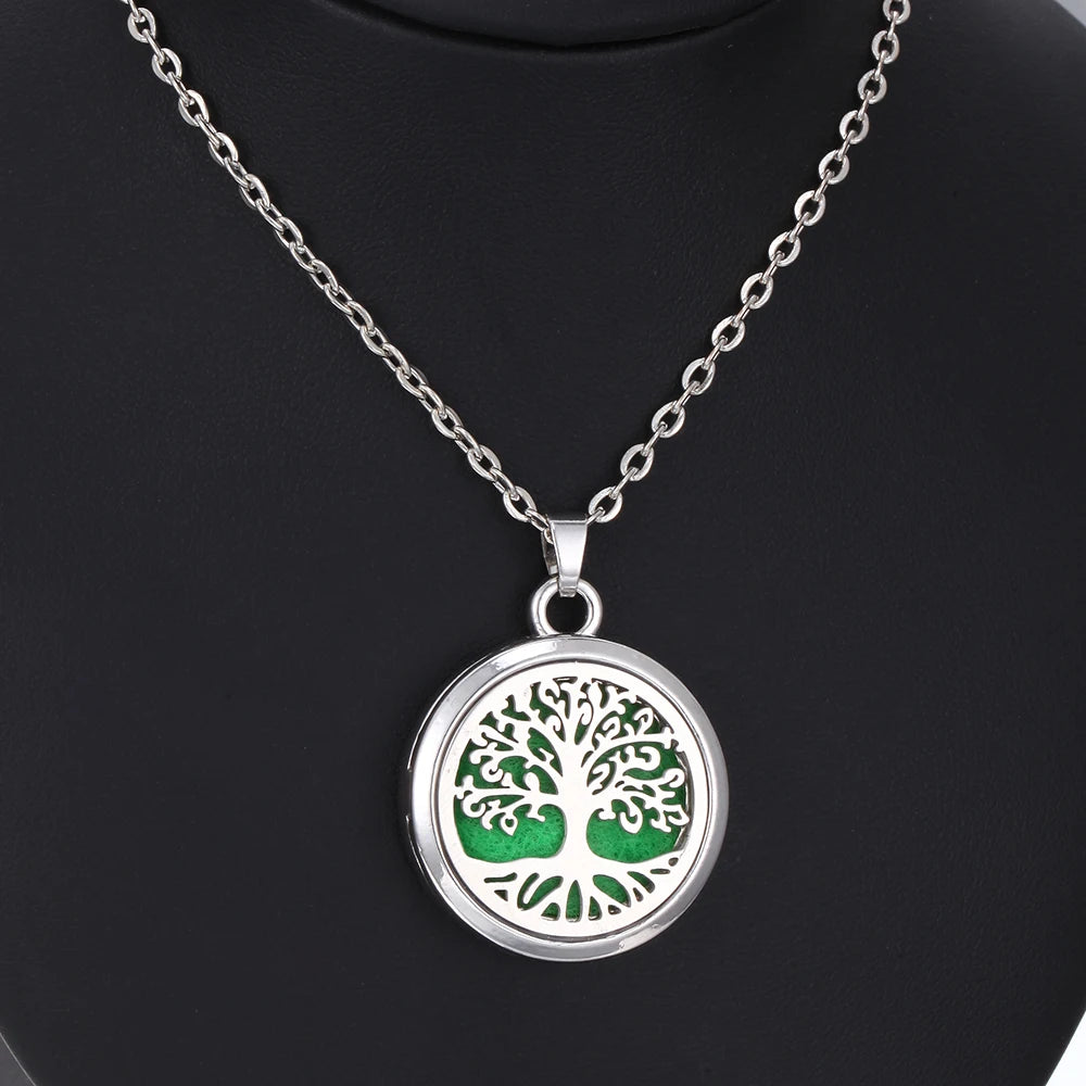 Tree of Life Aromatherapy Necklace Perfume Essential Oil Diffuser Alloy Stainless Steel Locket Pendant Aroma Diffuser Necklace