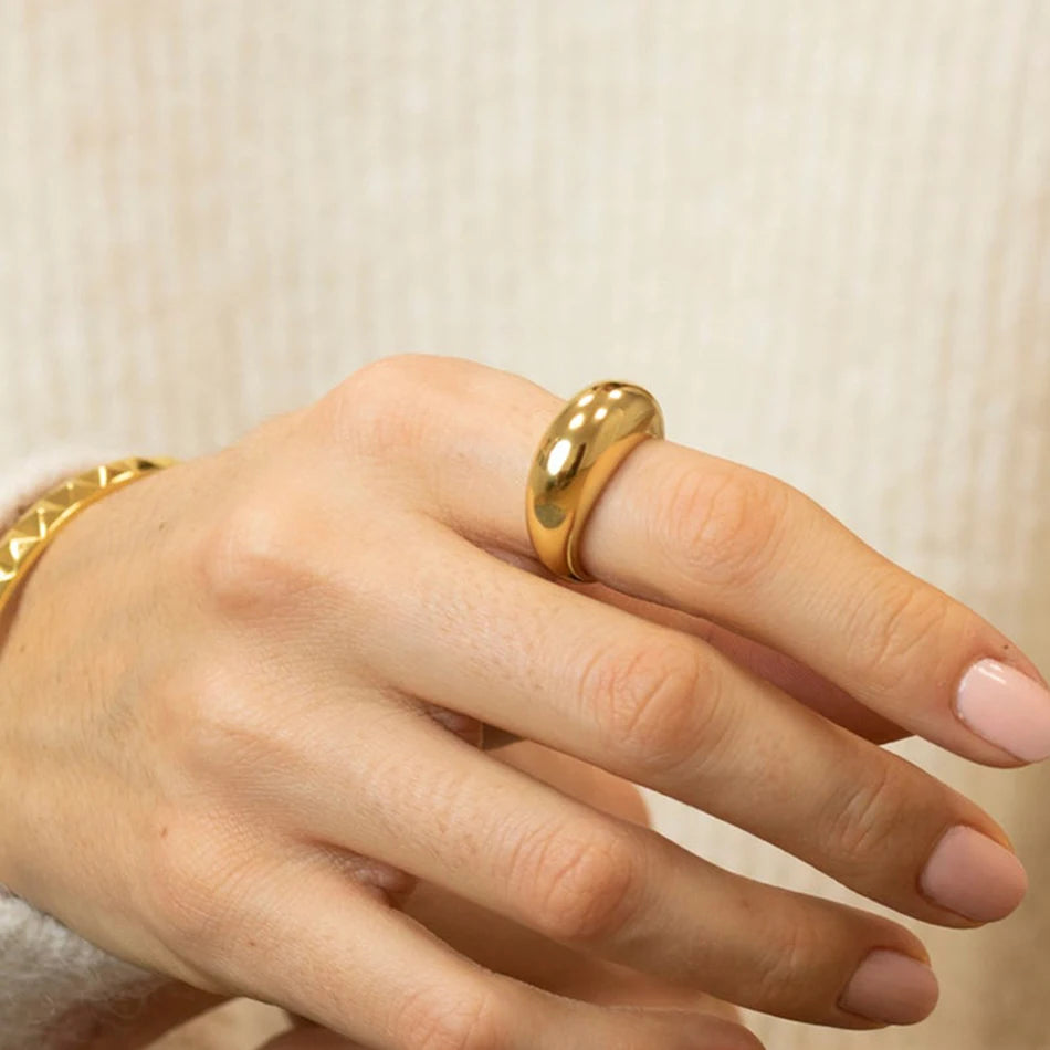 SUNIBI Fashion Simple Stainless Steel Rings for Women Arc Rings Jewellery Couple Anniversary Geometric Ring Size 5 6 7 8 Jewelry