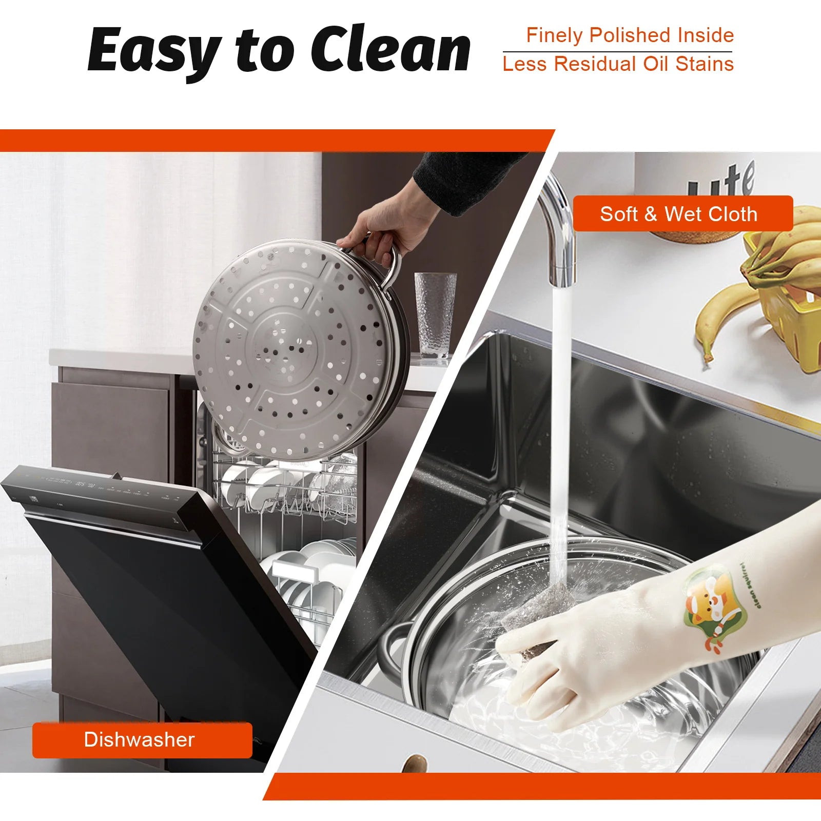 5-Layer Steamer 26cm/28cm/30cm Steam Cooker 304 Food-Grade Stainless Steel 4 Steaming Grids and 1 Cooking Pot W/ Glass Lid
