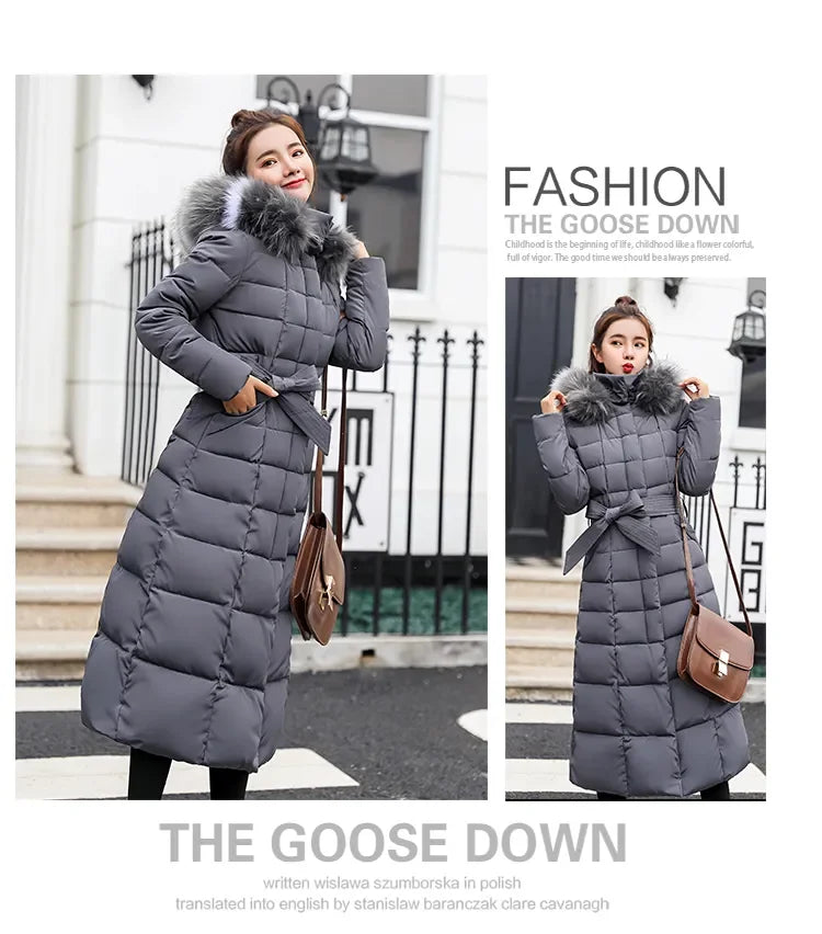 Long Down Cotton Parkas Coat Female New Winter Over Knee Loose Large Fur Collar Hooded Warm Thick Parkas Women  Padded Overcoat