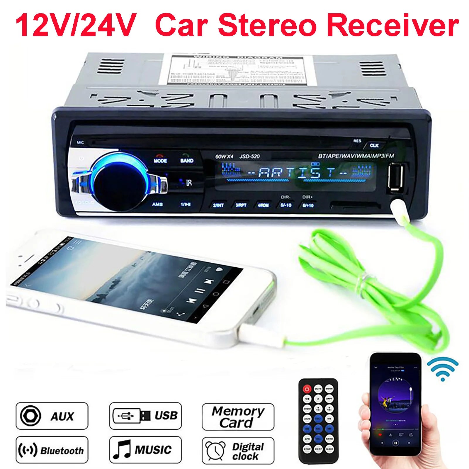 Car MP3 Player Stereo 12/24V 60W Bluetooth Audio Radio Car Truck Usb Bluetooth Handsfree Call Car USB Card Insert MP3 Radio Kit