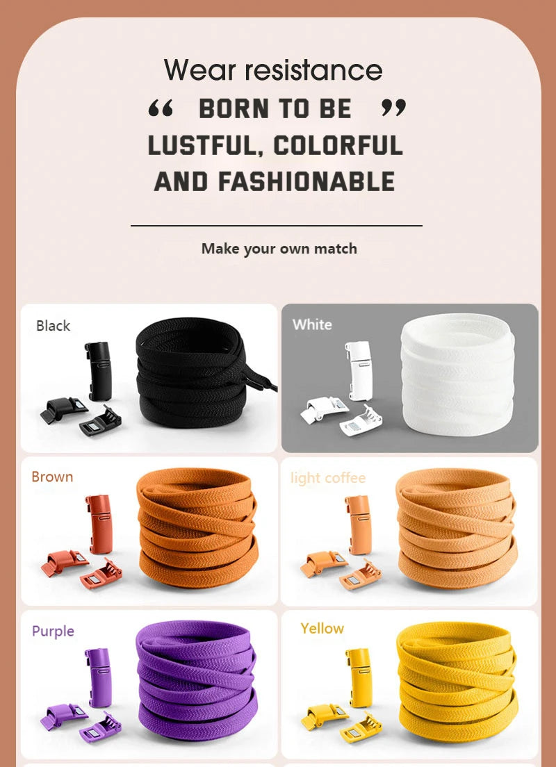 Magnetic Lock Shoelaces without ties Colorful Elastic Laces Sneakers No Tie Shoe laces Kids Adult Flat Shoelace Rubber Bands