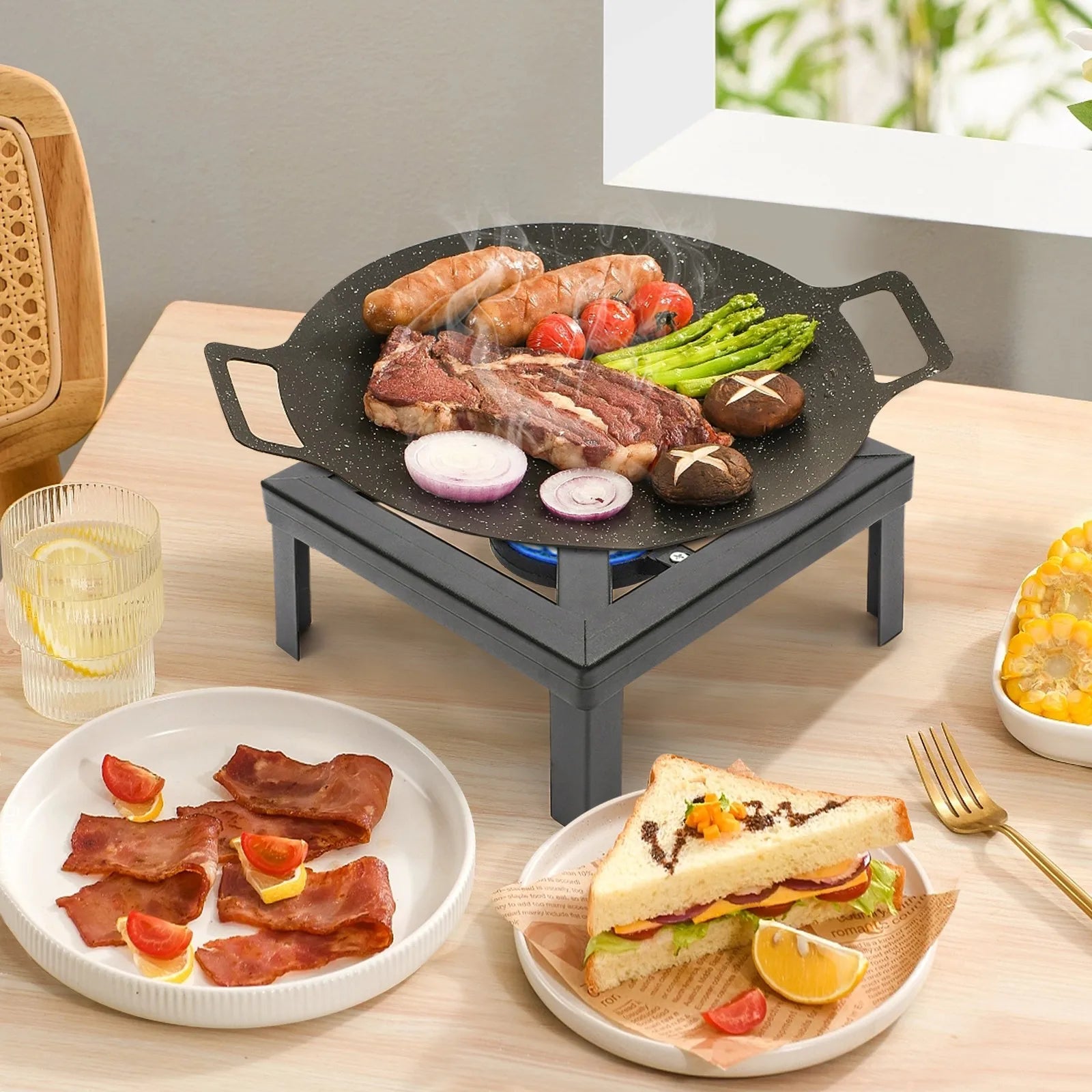Outdoor Gas Stove Propane Cooker with Adjustable 0-10PSI，8000W Black Camping Portable Single Burner Stove