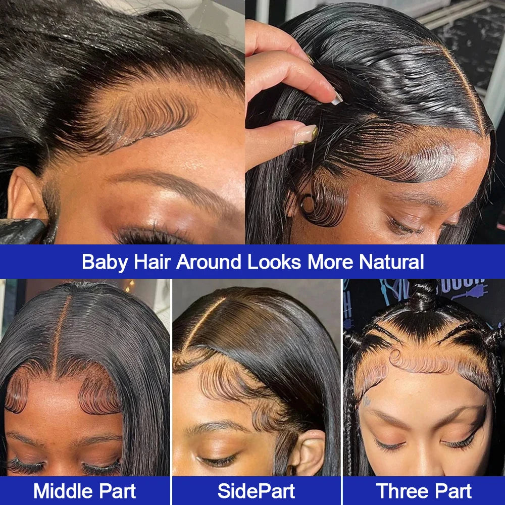 13x4 Bone Straight 250% Density Human Hair Wig 13x6 HD Lace Frontal Wig 40 Inch Natural Black Glueless Lace Front Wig for Women