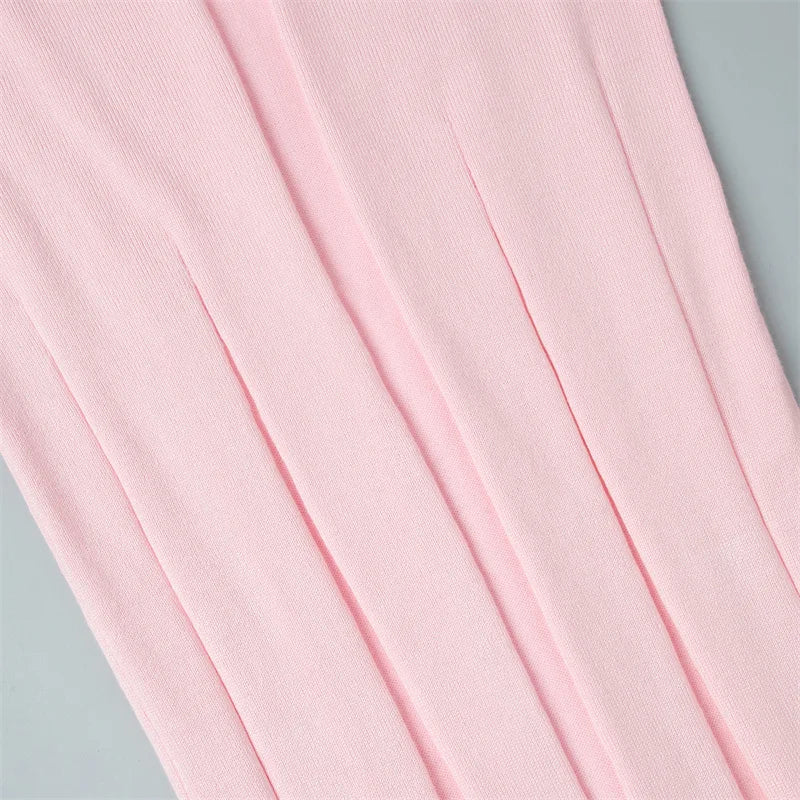 Tsiisd Ribbed Knit Maxi Dress For Women Deep V-Neck Slim High Slit Elegant Patchwork Commute Party Dress Women Knitwear Dress