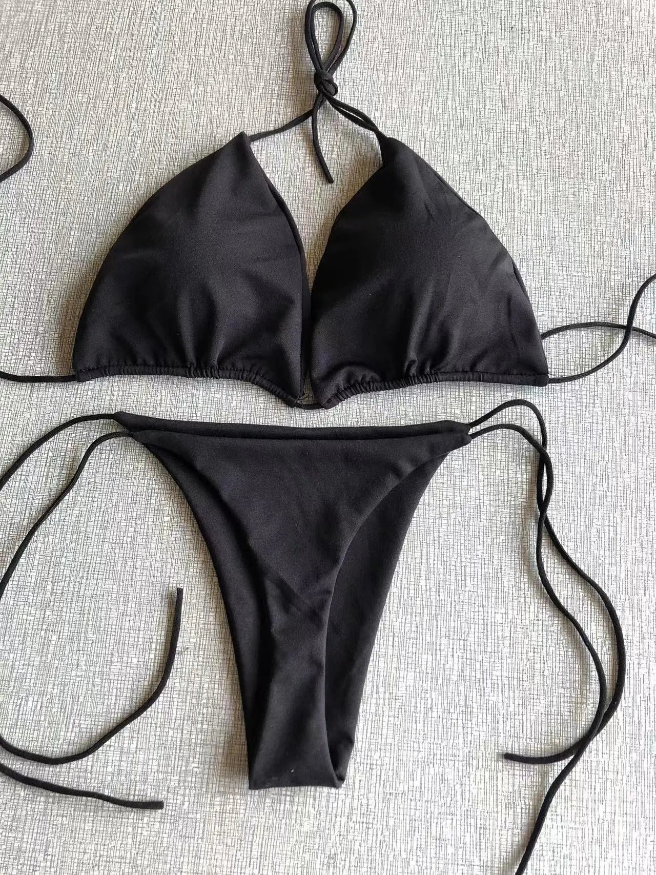 Women Triangle Bikini Set Halter Tie-Up Two Piece Swimsuit Thong Bottom Bathing Suit Beachwear