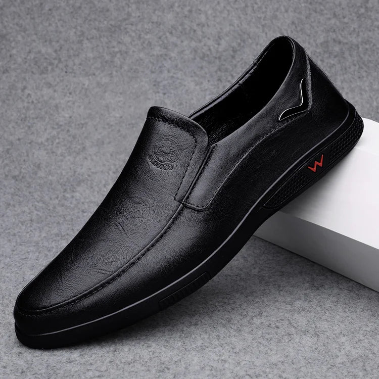 CLOHOO Men's Business Casual Shoes Handmade Layered Cowhide Rubber Bottom Leather Footwear for Office And Leisure