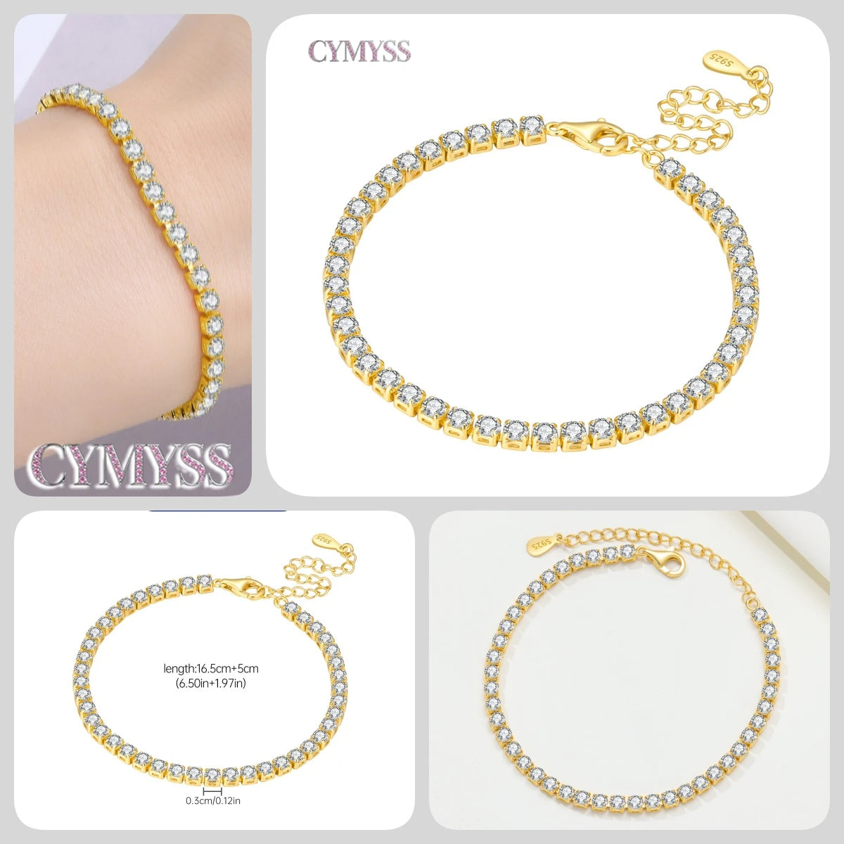 Original 925 Sterling Silver Zirconia Tennis Chain Bracelet for Women Adjustable Gold Color Hot Sale Ideal Birthday Party Gifts