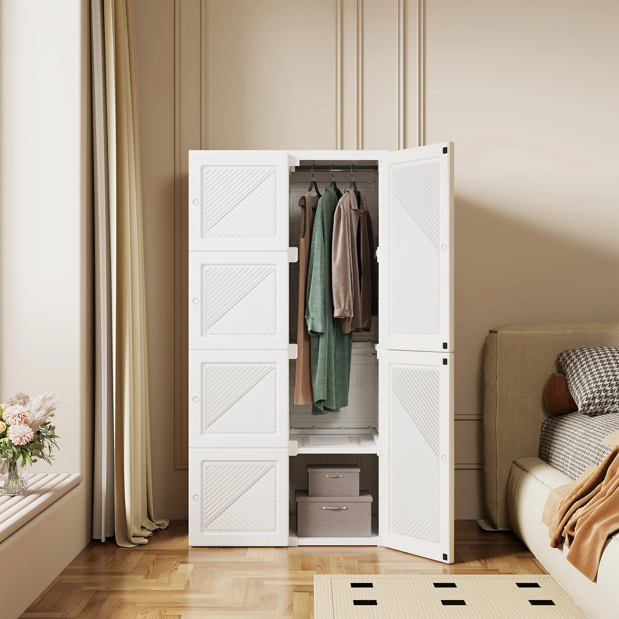 Rosahqnda Portable White Bedroom Wardrobe Storage Organizer Dress chest of drawers wardrobe Storage Organizer