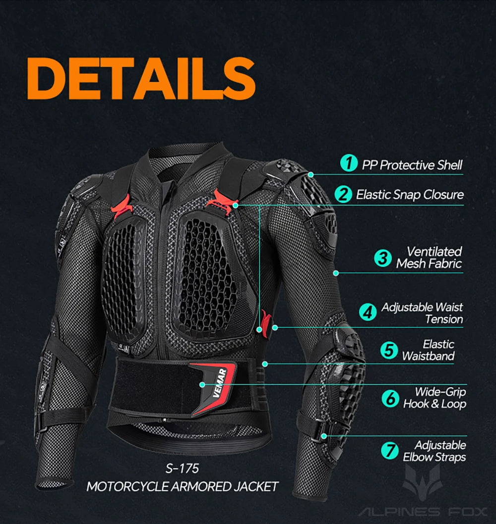 VEMAR 2025 Men New Motorcycle Jacket Moto Body Armor MX Armor Motocross Racing Jacket CE Approval Motorbike Moto Protection Gear
