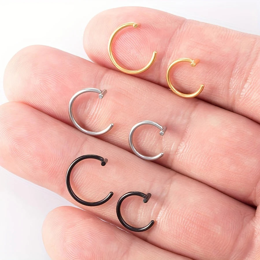 18G Clip-On Fake Lip Ring Stainless Steel Hypoallergenic Punk Non Piercing Lip Hoop 18K Gold Plated Cartilage Conch Cuff Earring