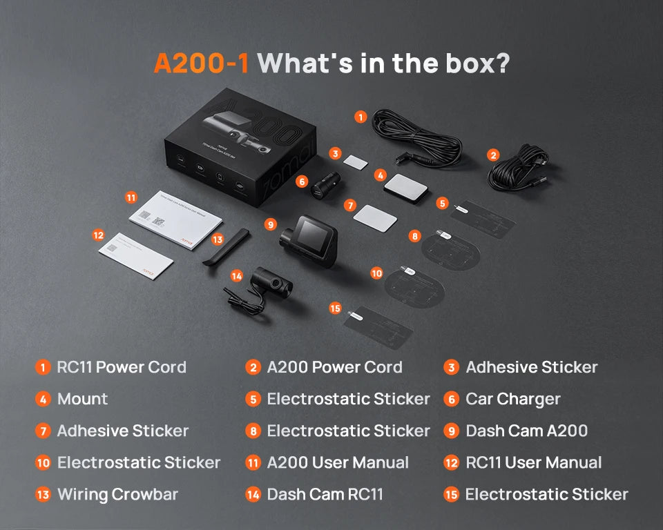 Global 70mai Dash Cam A200 Dual-channel Record 1080P HDR 2'' IPS Screen 24H Parking Monitor Car DVR 70mai A200 WIFI APP 130° FOV