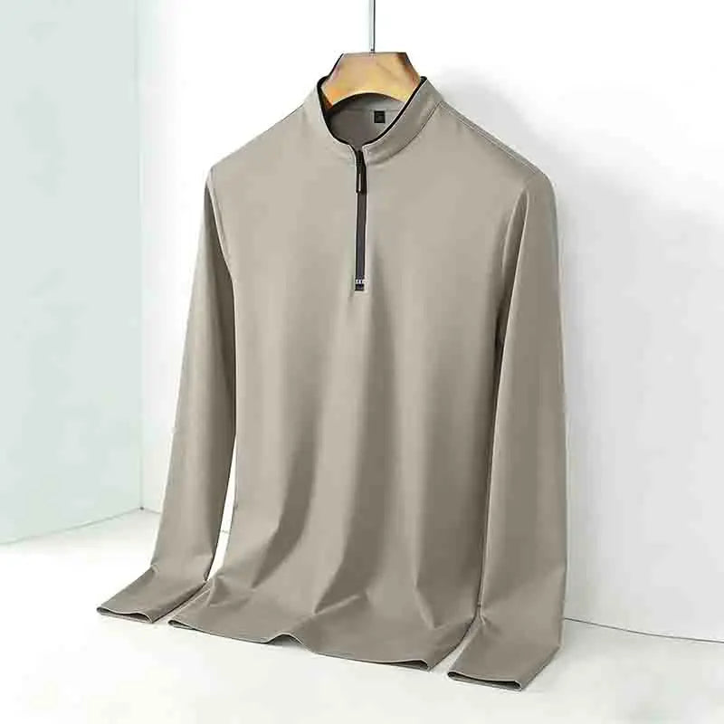 Fashion Men's Stand Collar Half Zip Long Sleeve Shirt Comfortable Casual Top Versatile Daily Wear Slim Fit Pullove