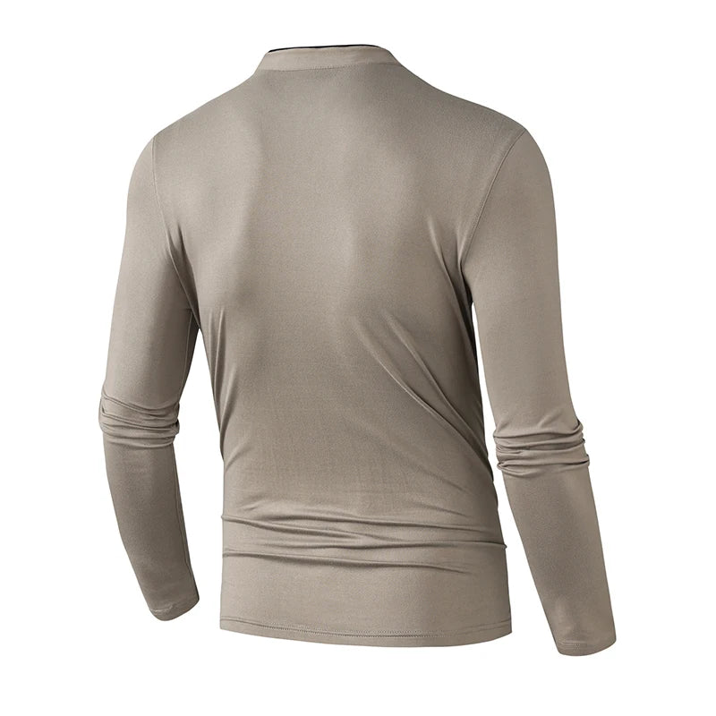 Fashion Men's Stand Collar Half Zip Long Sleeve Shirt Comfortable Casual Top Versatile Daily Wear Slim Fit Pullove