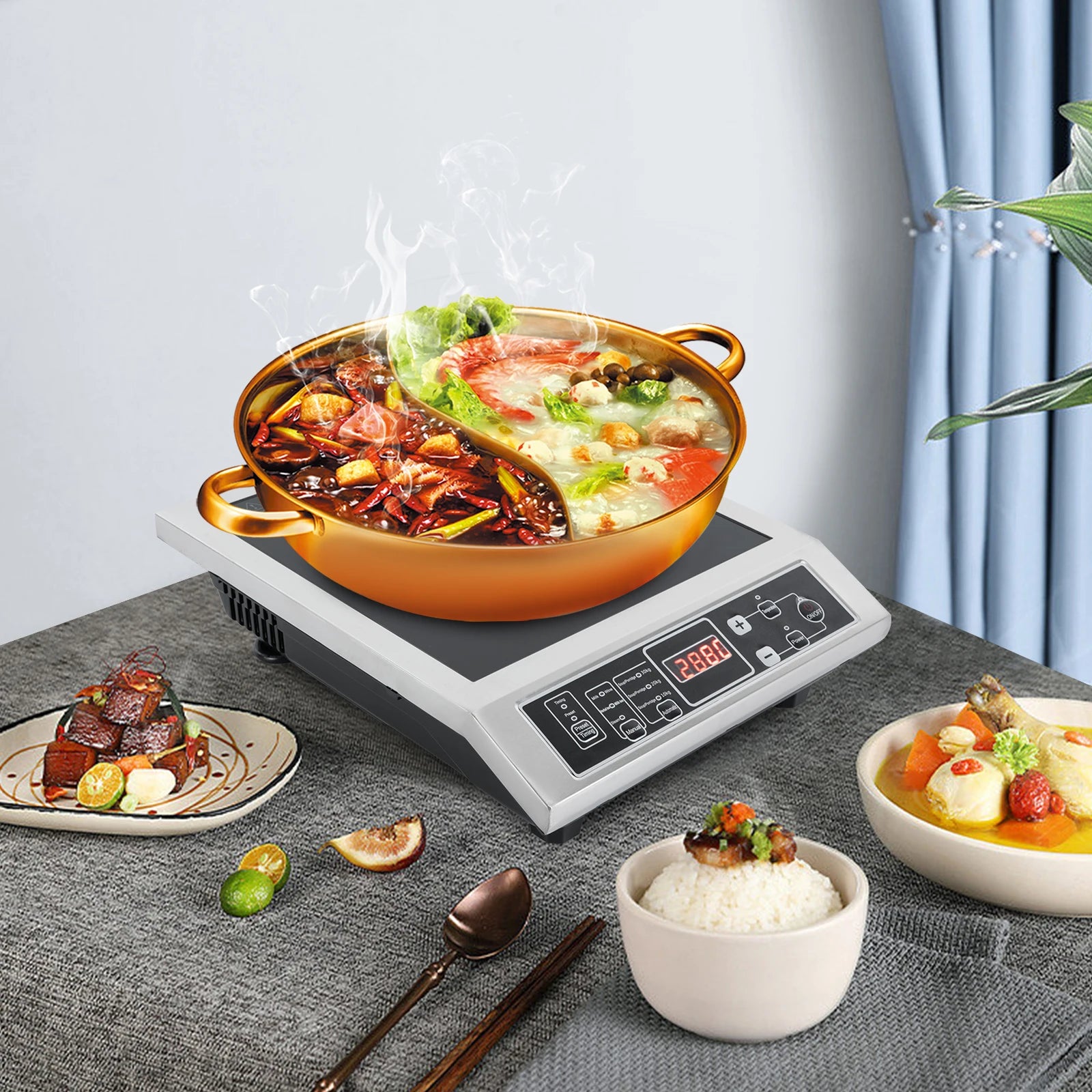 3.5KW Portable Electric Induction Cooktop, Countertop Induction Cooker with 8 Temperature Levels,IGBT Heating Induction Hob IPX4