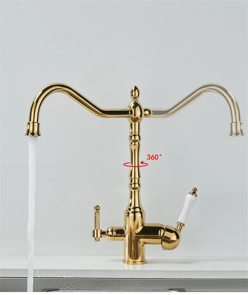 Antique Waterfilter Tap Kitchen Faucet Gold Mixer Drinking Kitchen Purify Faucet Kitchen Sink Tap Water Tap Crane For Kitchen