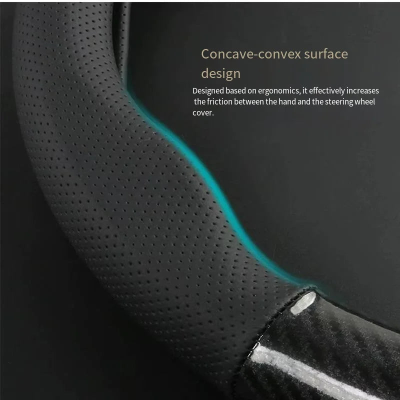 Carbon fiber car steering wheel cover, breathable and sporty, all season universal anti slip and wear-resistant handle cover