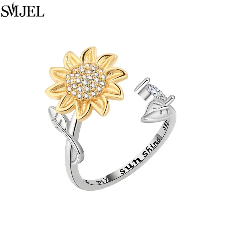 Ethnic Fashion Daisy Flower Anxiety Ring Adjustable Women Girls Worry Stress Relief Jewelry Spinning Fidget Rings Party Gifts