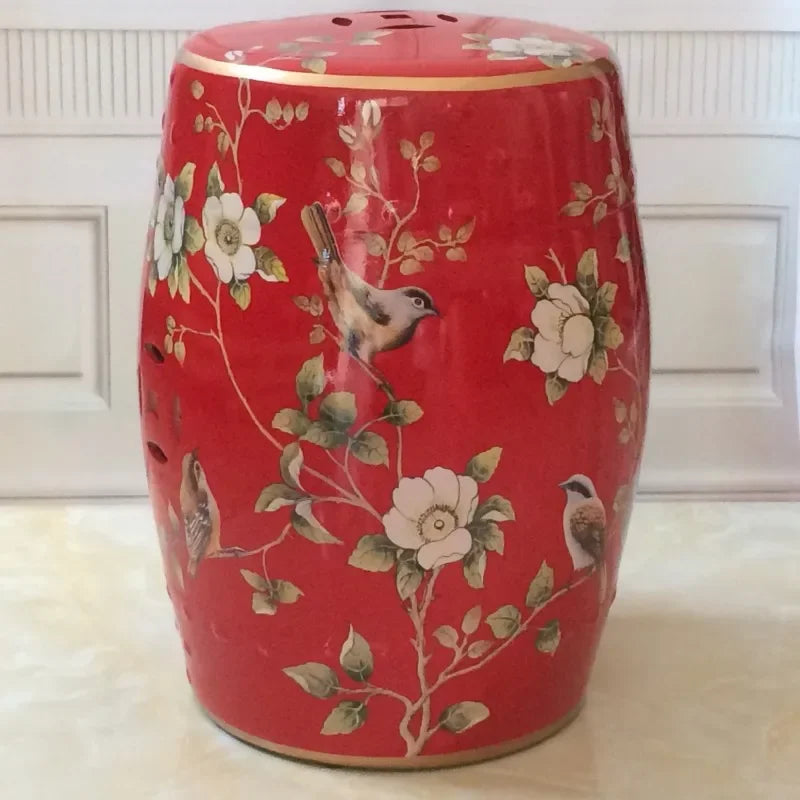 Shoe Changing Stool Flower Bird Ceramic Drum Stool Dressing Antique Drum Sitting Stool Living Room Furniture Luxury Dresser