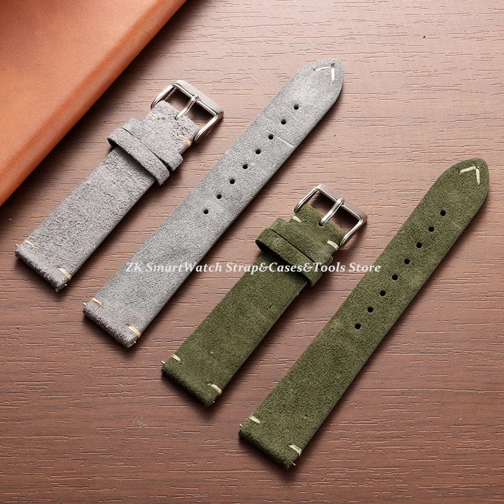 Wristband Soft Suede Leather Straps 14/16/18/20/22mm Vintage Red Watchband Quick Release Calfskin Bracelet Men Women Accessories