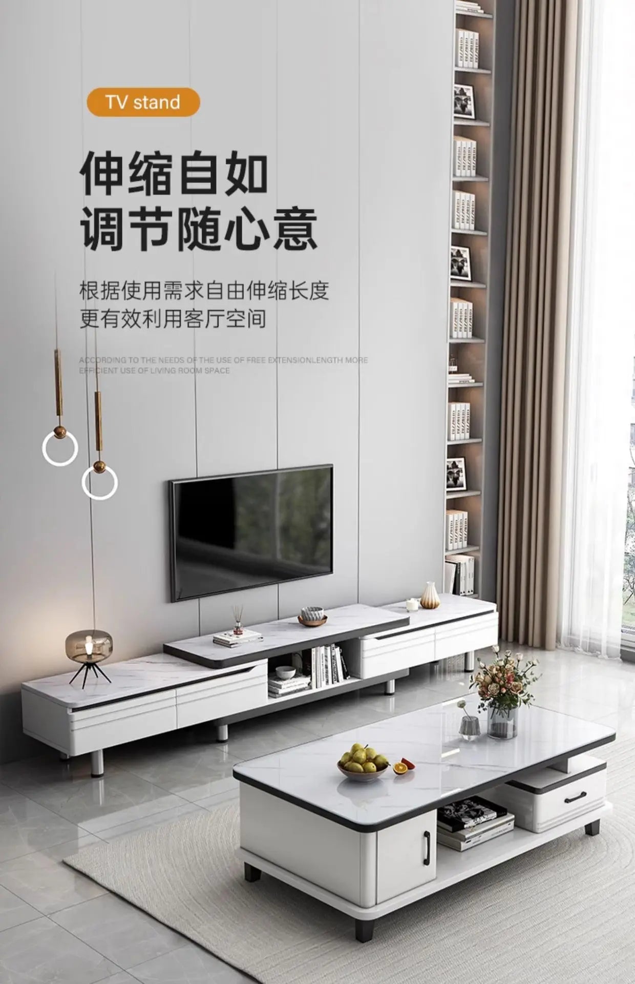 Modern LED TV Stand for Televisions Up Coffee Table Glass Shelves and Drawer Gaming Entertainment Center with Multiple Cabinet