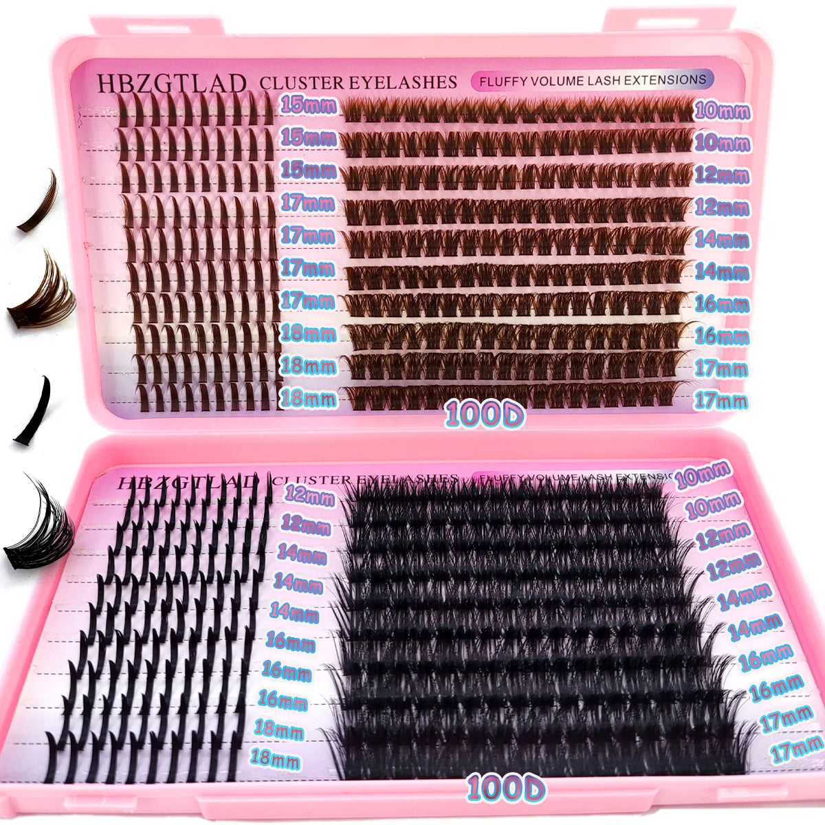 HBZGTLAD Black and Brown Eyelash Clusters 60D-160D Bottom+Spike Clusters Cute Manga Flash Clusters Extended Edition with Spike E