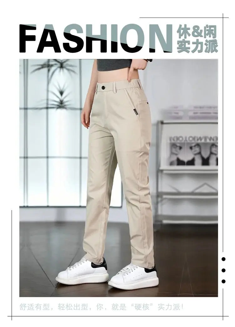2026 Men's Ice Silk Straight Leg Thin Breathable Casual Pants Summer Business Long Trousers Fashionable Versatile Lightweight