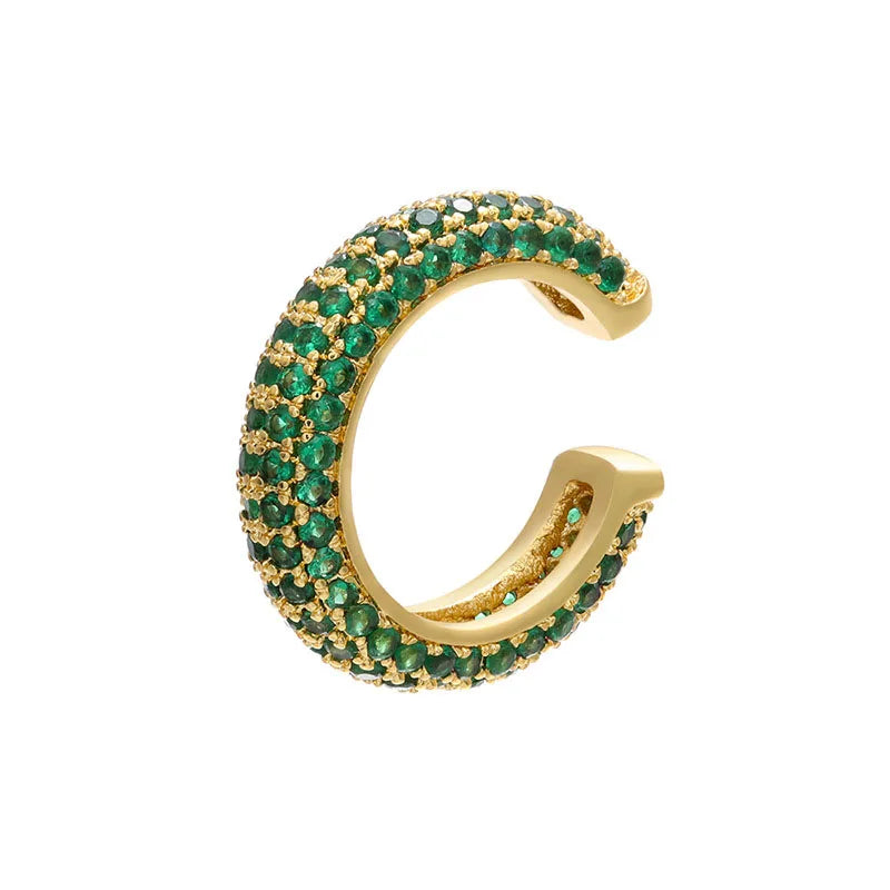 1 Piece Ear Clip on Earring Cuff Rainbow CZ Gold Silver Color Earing Jewelry Aretes Non Pierced Blue Black Clear Clipping