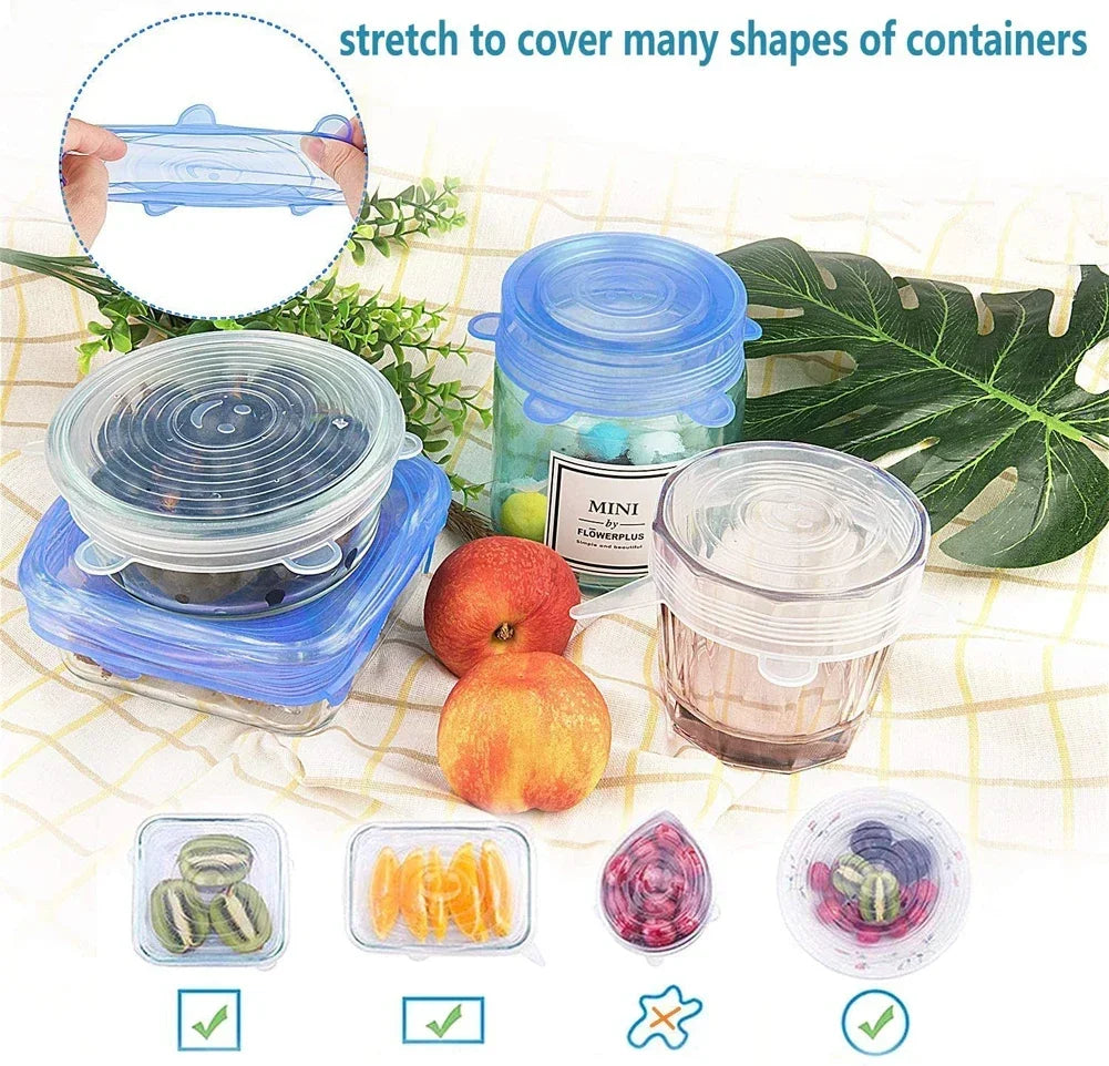 For Kitchen Accessories Plastic Adaptive Kitchen Storage Organization Container Adjustable Elastic Silicone Caps Refrigerator