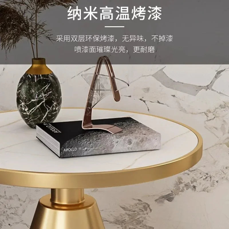 Luxury Round Side Table with Marble Top and Metal Base Modern End Table for Small Space Living Room Bedroom Hotel Use