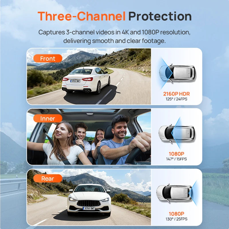 70mai t800e 3-Channel Front 4k + rear 1080p + interior 1080p HDR supercapacitor 24H parking GPS WiFi 6 70mai t800e voice control