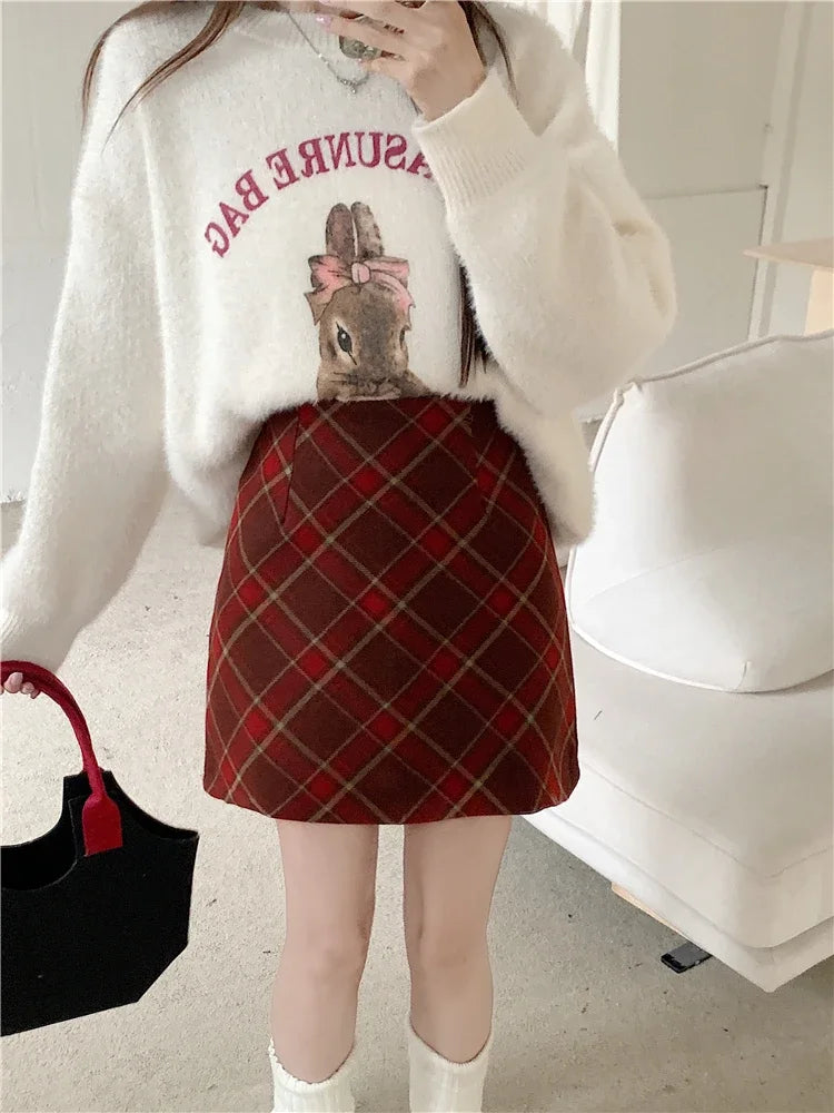 ITOOLIN Womem Vintage Plaid Tweed A-line Skirt Casual High Waist Mini Skirt Women Preppy Style Bodycon Skirts Spring Summer 2026