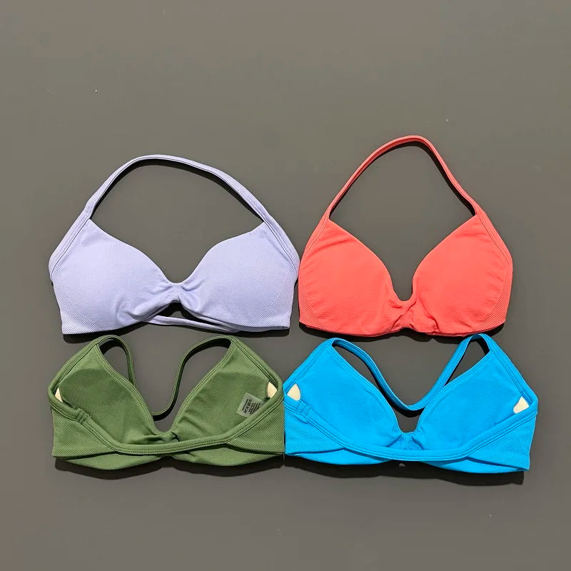 Sports Strappy Bra Yoga Underwear Women Gym Top Running Exercise Backless Bra High Support Active Wear Fitness Workout Halter