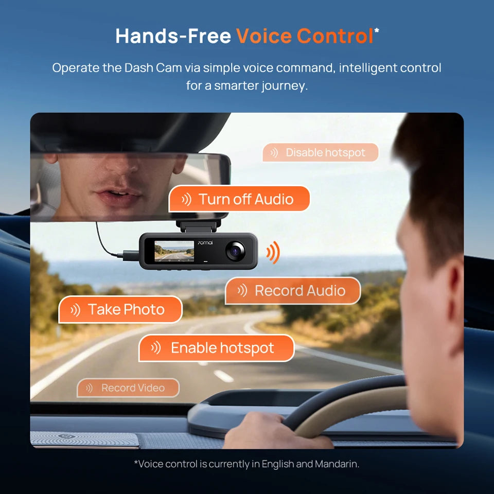 70mai 4K T800E 3-Channel Dash Cam Front Rear Interior 3-in-1 Voice Control 24H Parking Supercapacitor GPS 4K Car DVR 70mai T800E