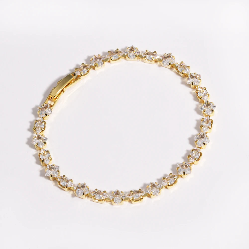 Sparkling Cubic Zircon Tennis Bracelets for Women Luxury Dainty Stackable Silver Color Chain Crystal CZ Banquet Wedding Jewelry
