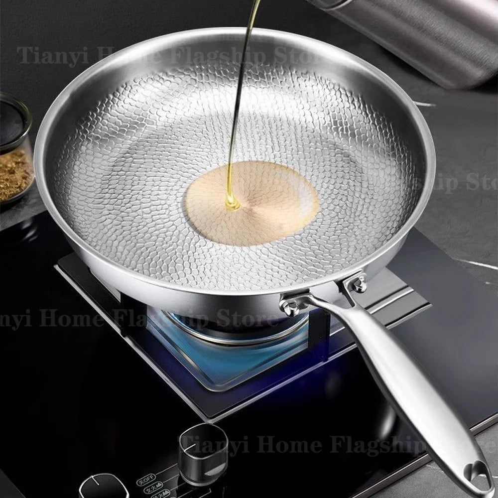 22/24/26/28/30cm Titanium Stainless Steel Frying Pan Non-stick Wok Home Egg Steak Skillet Induction Gas Stove Kitchen Cookware