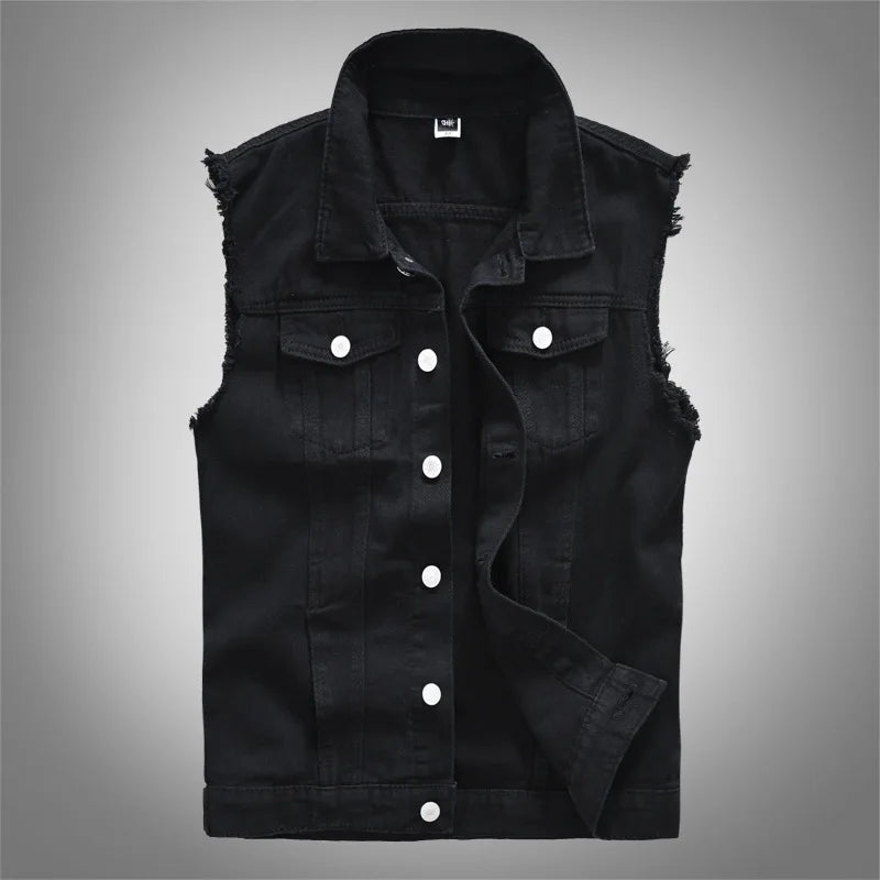 2025 Men's Fashion Jeans Sleeveless Jacket Vest Male Black Blue Denim Jeans Vest  Man Cowboy Outdoors Waistcoat Mens Jacket Vest