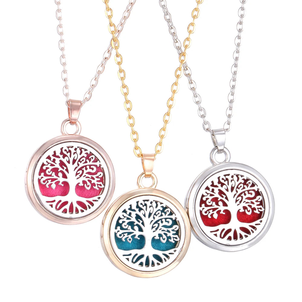 Tree of Life Aromatherapy Necklace Perfume Essential Oil Diffuser Alloy Stainless Steel Locket Pendant Aroma Diffuser Necklace
