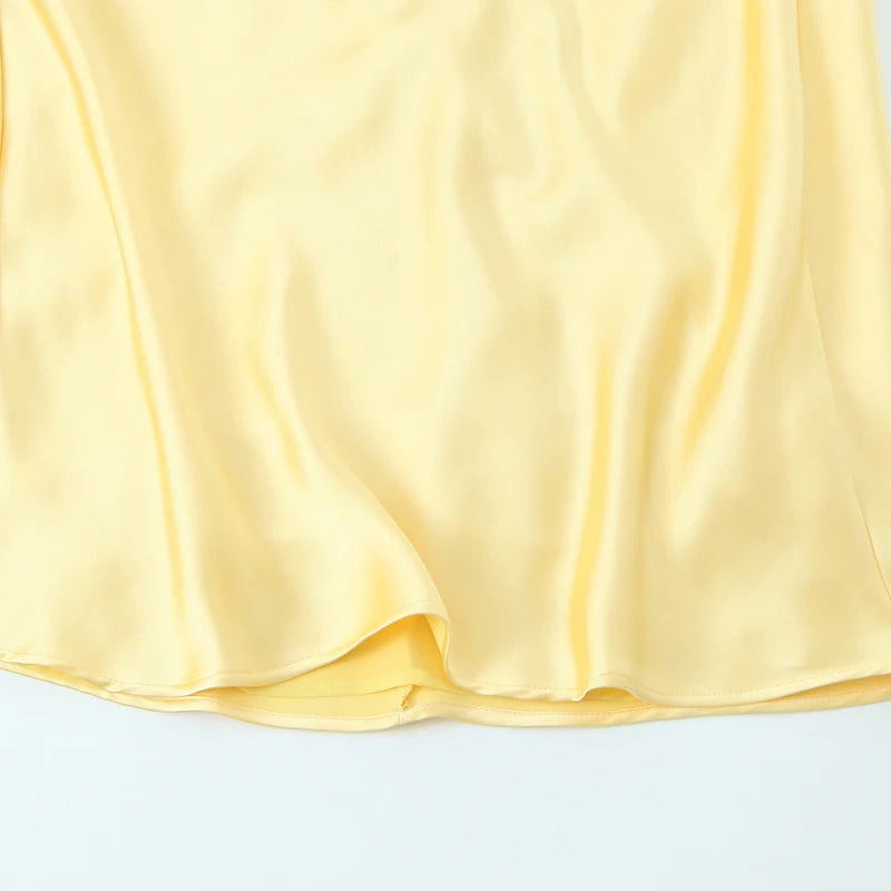 HXAO Yellow Dresses Women Satin V Neck Midi Dress Summer Backless Strap Slip Dresses Elegant Evening Party Dress 2025 Vestidos